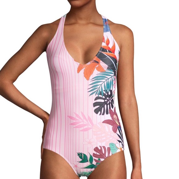 Nicole Miller Blush Floral One Piece Swimsuit Pink Size 10 NWT - Picture 5 of 10
